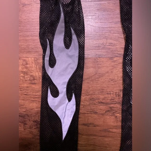 Dollskill Club Exx fishnet assless chaps with reflective flames NWOT - Picture 4 of 4